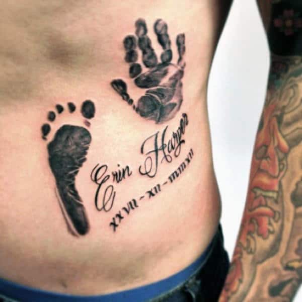 Gentleman With Memorial Handprint Stomach Tattoo