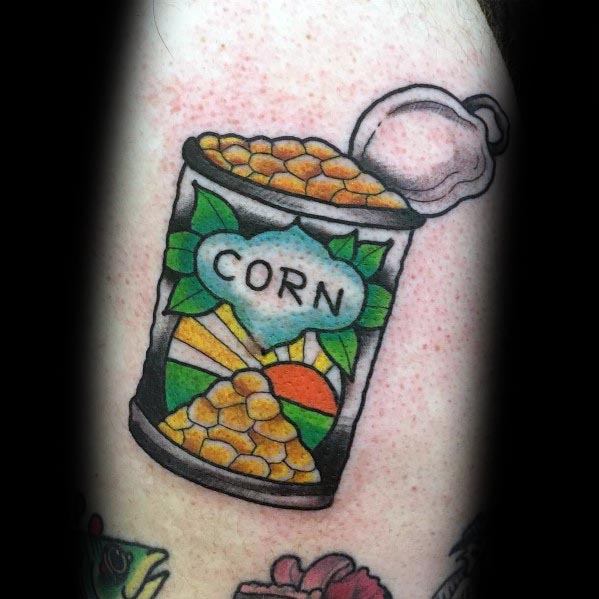 Gentleman With Metal Can Corn Tattoo