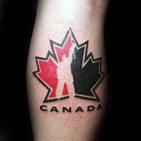 Gentleman With Negative Space Canada Hockey Leaf Tattoo Design