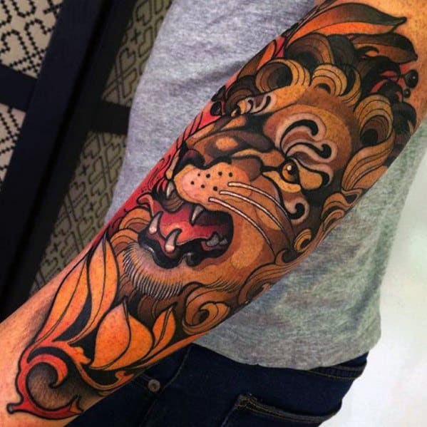 Gentleman With Neo Traditional Lion Tattoo