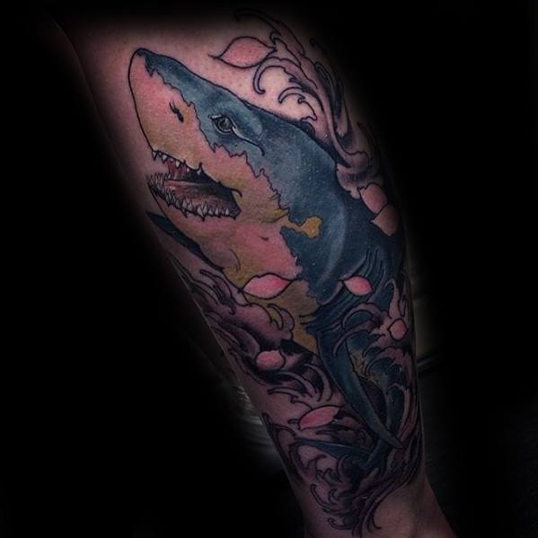 Gentleman With Neo Traditional Shark Tattoo