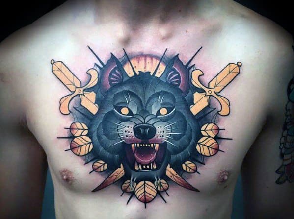 Gentleman With Neo Traditional Wolf Tattoo