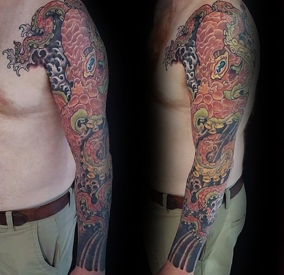 Gentleman With Octopus Japanese Full Arm Sleeve Tattoo