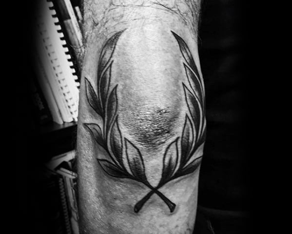 Gentleman With Outer Forearm Elbow Laurel Wreath Tattoo