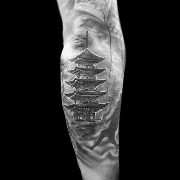 60 Pagoda Tattoo Designs for Men