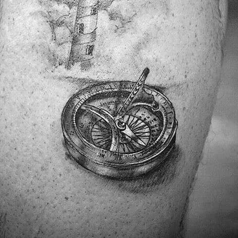 Gentleman With Quarter Sized 3d Realistic Compass Tattoo