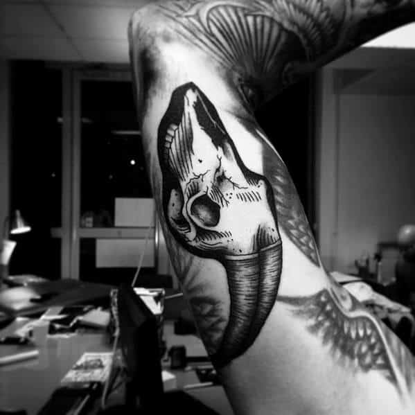 Gentleman With Ram Animal Skull Arm Tattoo