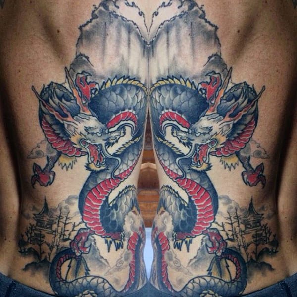 Gentleman With Rib Cage Side Chinese Dragon Tattoo Design