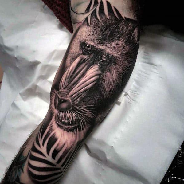 Gentleman With Shaded Black And Grey 3d Baboon Tattoo