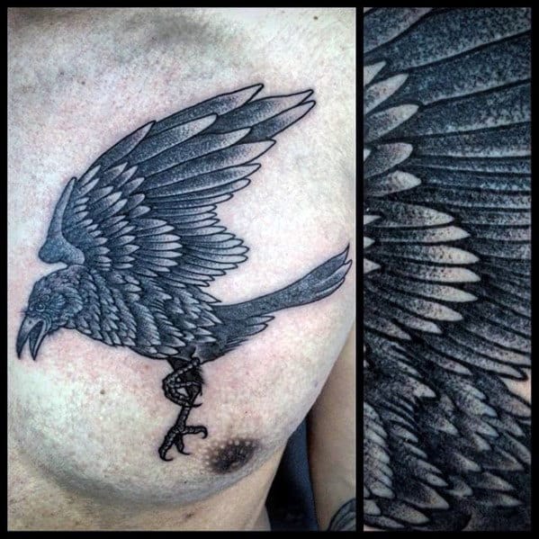 Gentleman With Shaded Traditional Crow On Upper Chest