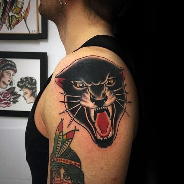 Gentleman With Shoulder Cap Traditional Panther Tattoo