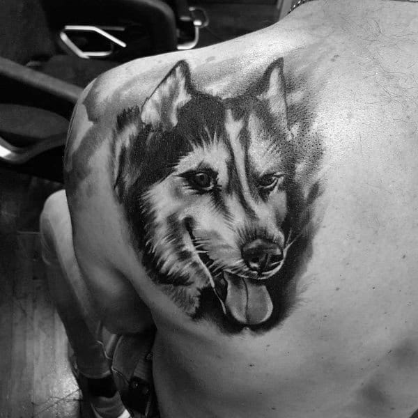 Gentleman With Siberian Husky Tattoo