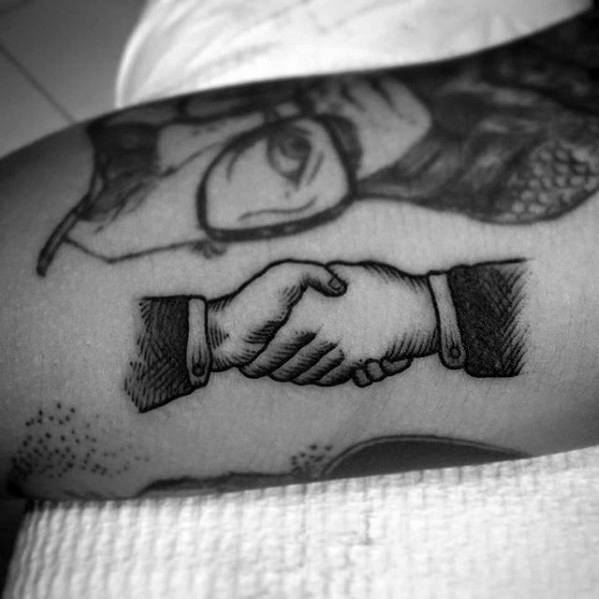Gentleman With Small Simple Handshake Inner Arm Bicep Tattoo