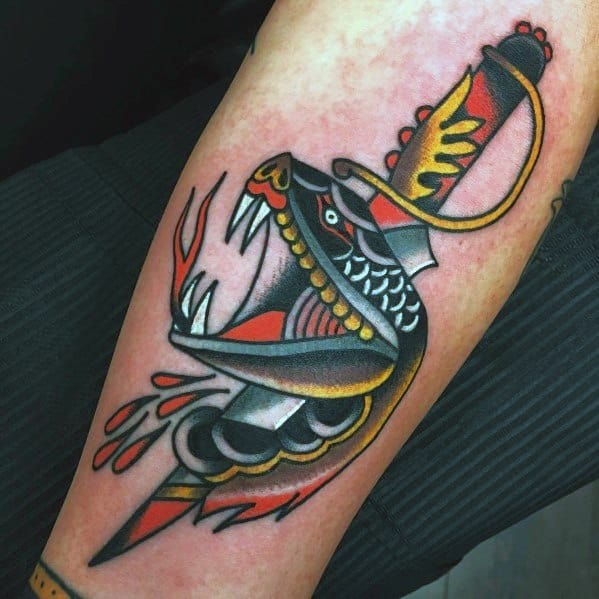 Gentleman With Snake Dagger Tattoo