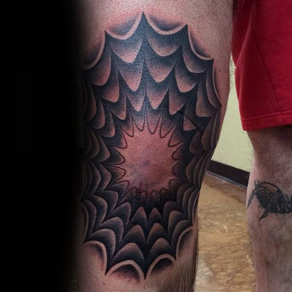Gentleman With Spider Web Knee Cap Tattoo