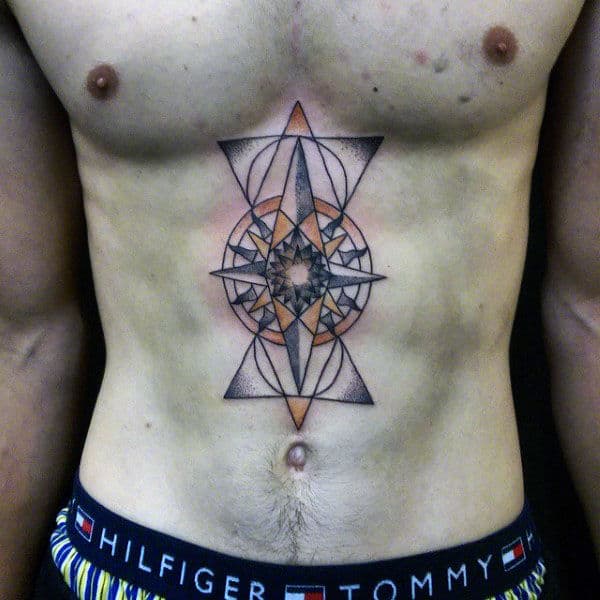 Gentleman With Star Pointillism Stomach Tattoo