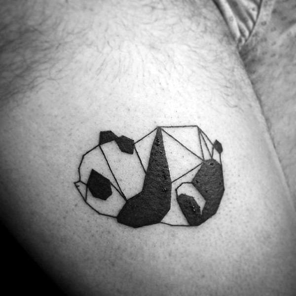 Gentleman With Tiny Panda Bear Geometrical Black Ink Tattoo