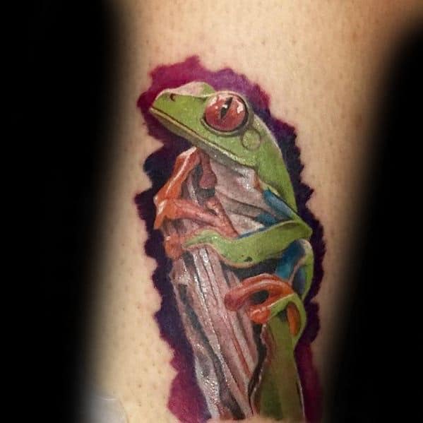 Gentleman With Tree Frog Tattoo Realistic Design Forearm