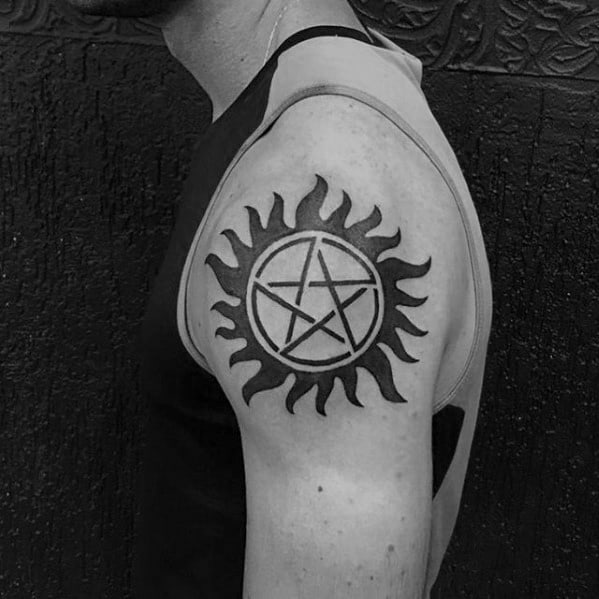 Gentleman With Upper Arm Anti Possession Supernatural Symbol Tattoo