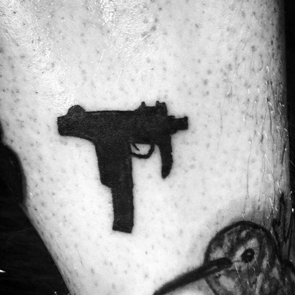 Gentleman With Uzi Machine Gun Small Black Ink Filler Tattoo