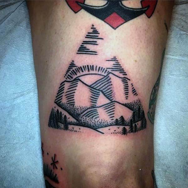 Gentleman With Woodcut Nature Triangle Tattoo