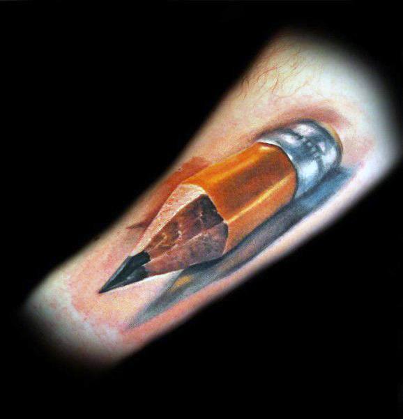 Gentlemens 3d Realistic Inner Arm Pencil Tattoo Ideas