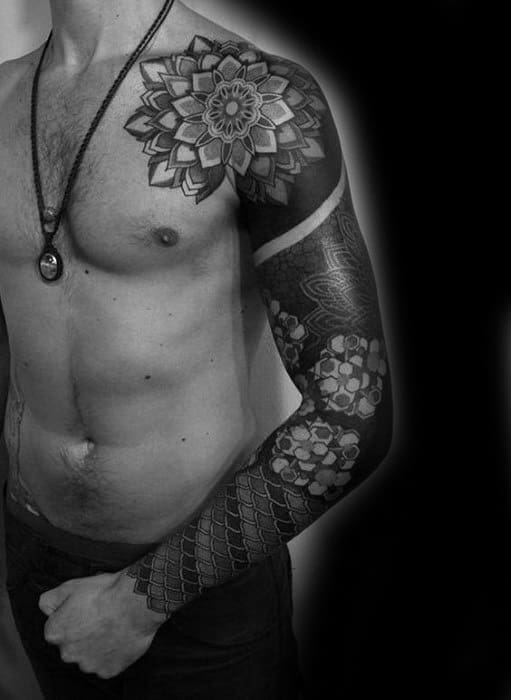 Gentlemens full arm sleeve mandala tattoo ideas