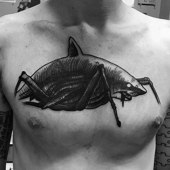 Gentlemens Incredible Shark Spider Chest Tattoo Ideas