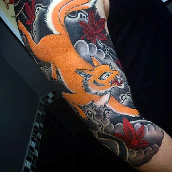 gentlemn-with-kitsune-half-sleeve-japanese-tattoo