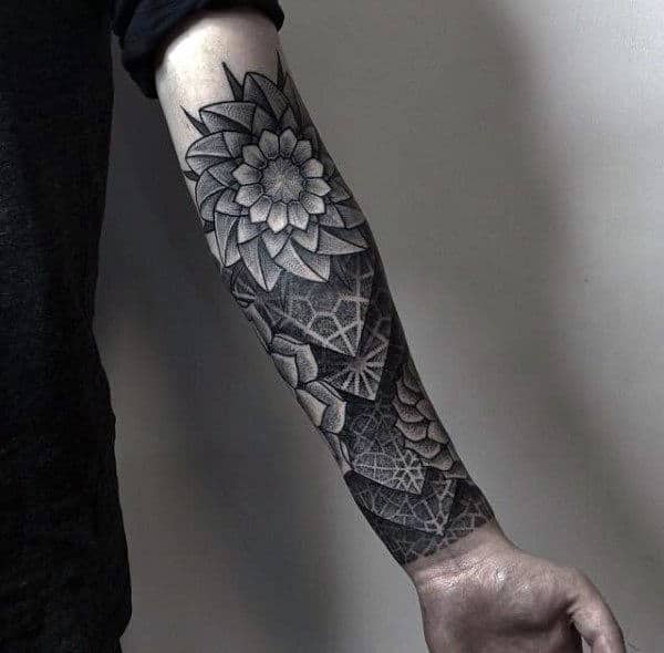Geometric 3d Half Forearm Guys Sleeve Tattoo