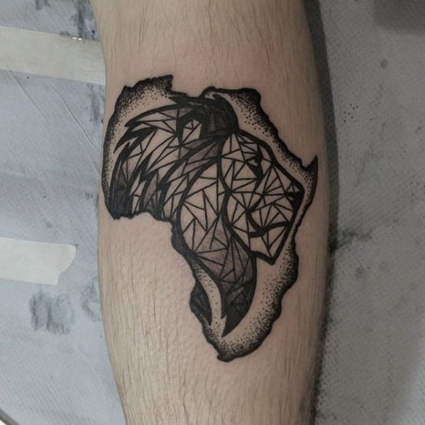 Geometric Africa Lion Mens Leg Tattoo