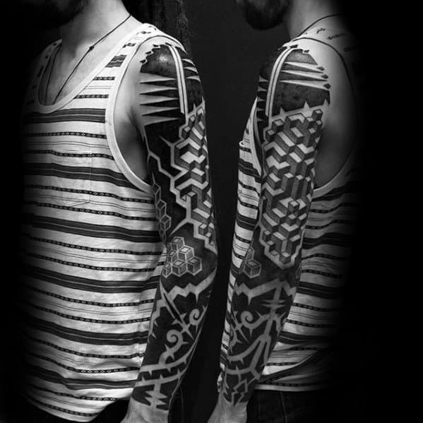 Geometric Amazing Mens Blackout Sleeve Tattoo Designs