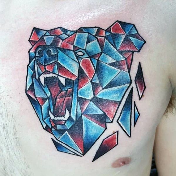 Geometric Animal Bear Chest Tattoo Ideas For Gentlemen