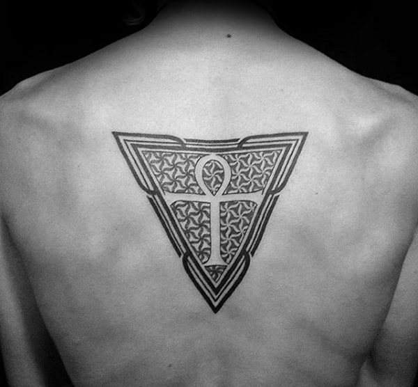 Geometric Ankh Guys Back Tattoos