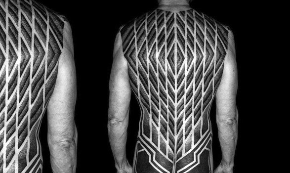40 Geometric Back Tattoos For Men - Dimensional Ink Ideas