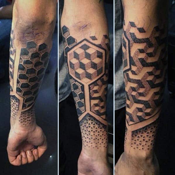 Geometric Badass Dotwork Male Forearm Tattoo