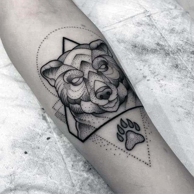 Geometric Bear Claw Dotwork Design Tattoo On Mans Forearm
