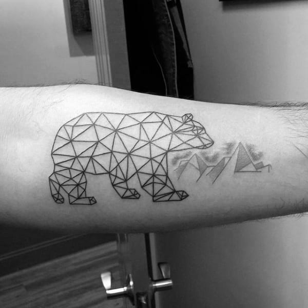 Geometric Bear With Mountains Mens Inner Forearm Tattoo