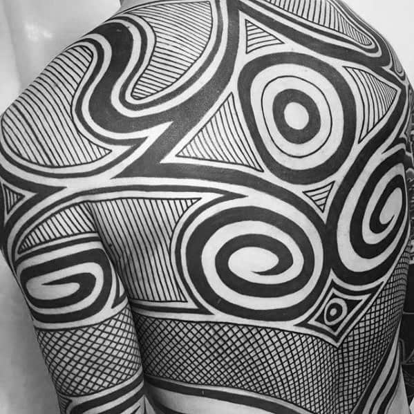 Geometric Black Ink Pattern Mens Great Full Back Tattoo