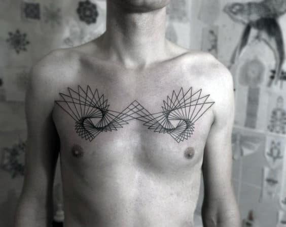 Geometric Black Line Tattoo Design For Men On Chest