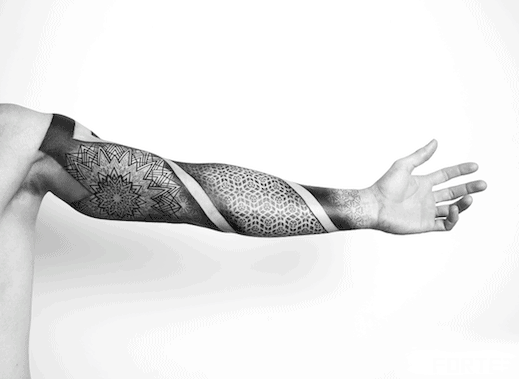 Geometric Blackwork Full Sleeve Black Ink Tattoo For Guys