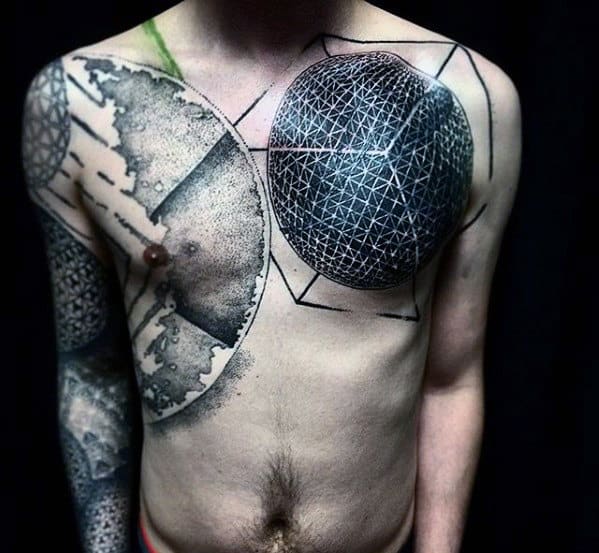 Geometric Circles Guys Cool Chest Tattoos