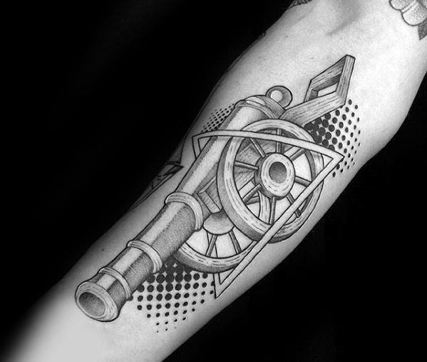 Geometric Creative Cannon Inner Forearm Tattoos For Men