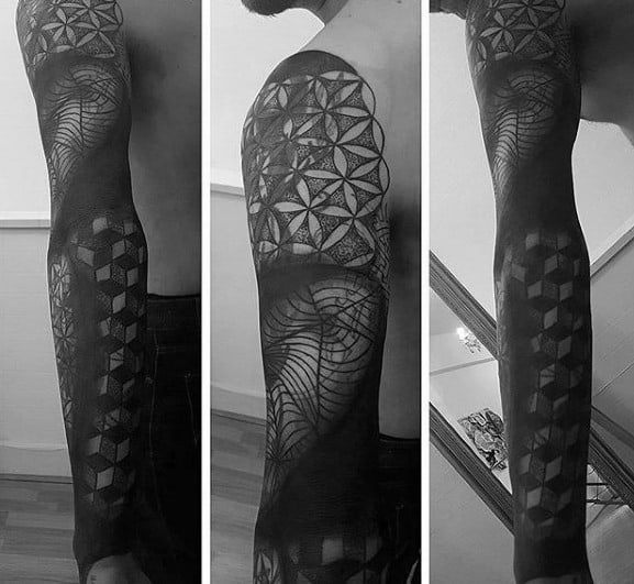 Geometric Cube Sleeve Blast Over Tattoos For Gentlemen