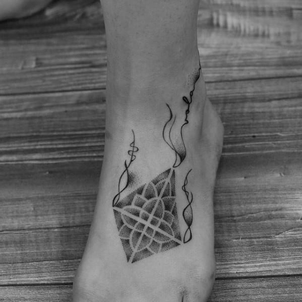 Geometric Dotwork Foot Mens Kite Tattoo Design Ideas