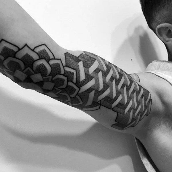 Geometric Dotwork Inner Arm Tattoos Men
