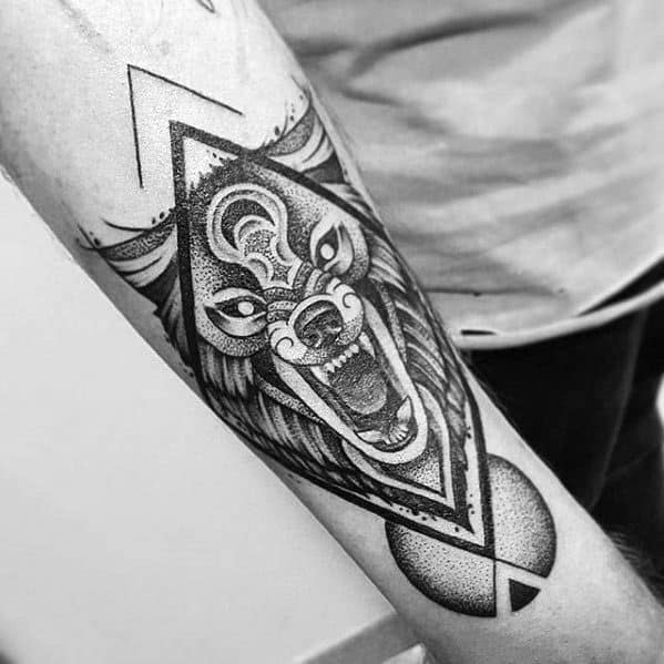 Geometric Dotwork Inner Forearm Sick Wolf Tattoos Male