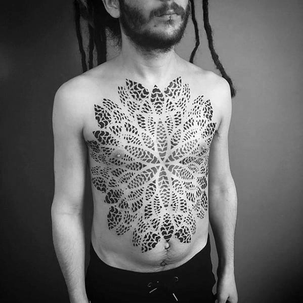 Geometric Flower Full Chest Male Tattoos