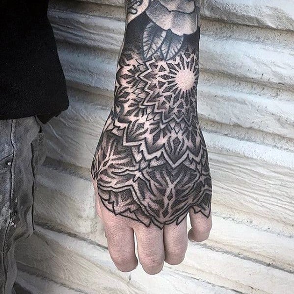 Geometric Flower Hand Male Tattoo Ideas