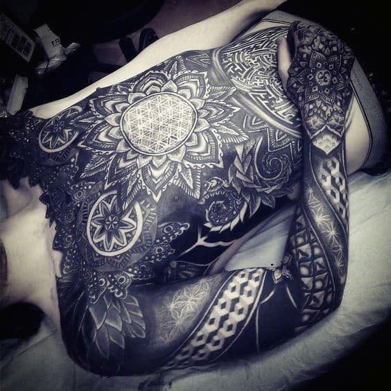 Geometric Flower Of Life Full Chest Cover Up Tattoos For Men